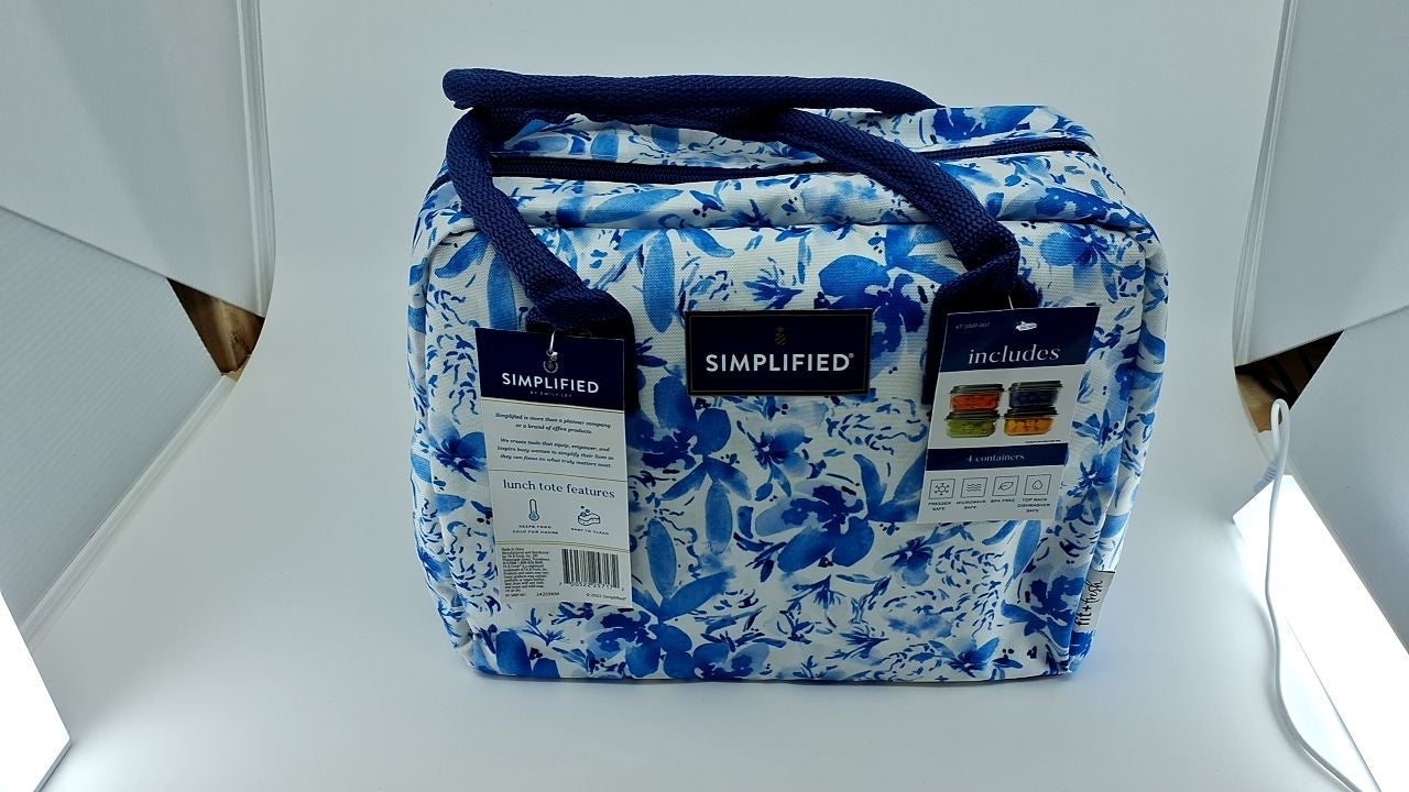 Fit & Fresh Women's Lunch Bag, Insulated, Blue Floral, Zipper Closure
