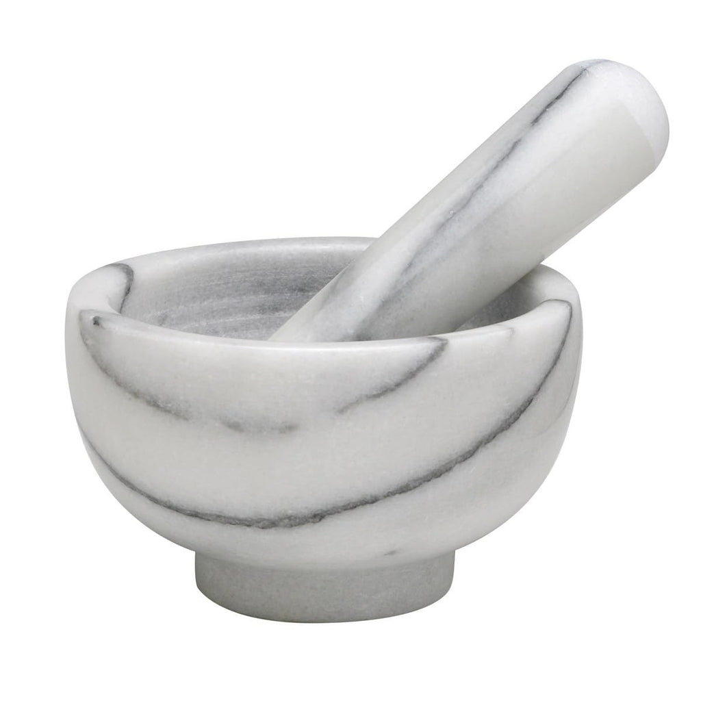 Mortar & Pestle Set, 3.8-Inch Carrara Marble, Nut Butter & Spice Grinder