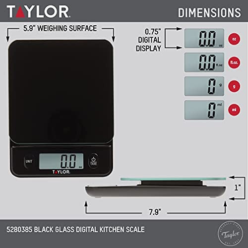Compact Food Scale, 11 lb Capacity, Black, Touch Controls, Tare Function