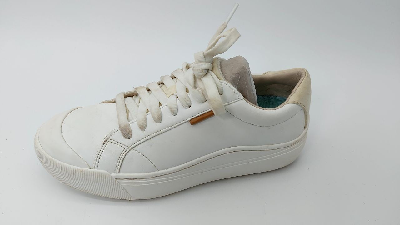 Dr. Scholl's Women's Time Off Platform Sneaker, White Smooth, Size 8