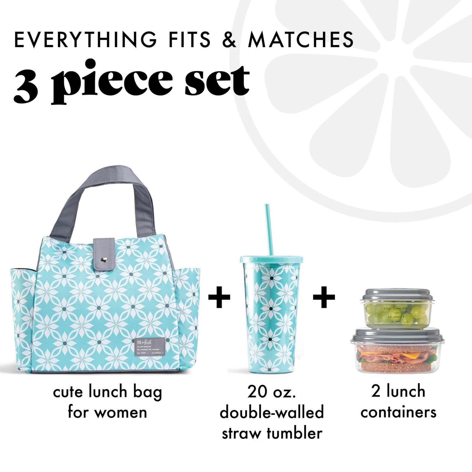Fit & Fresh Leakproof Lunch Bag for Women, Aqua, Includes Tumbler
