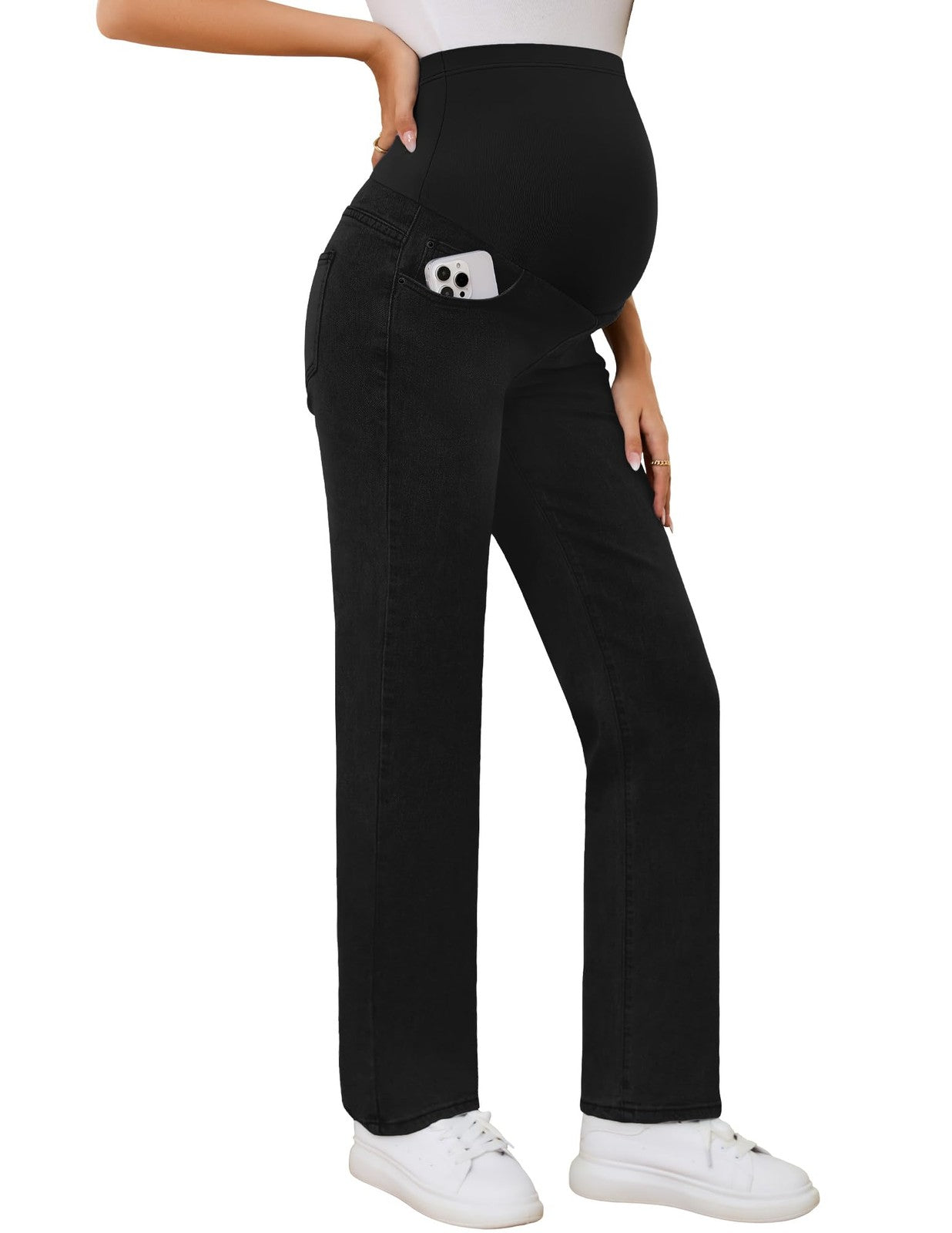 X-Large Black Maternity Jeans Stretch Denim 30in Straight Leg Pants