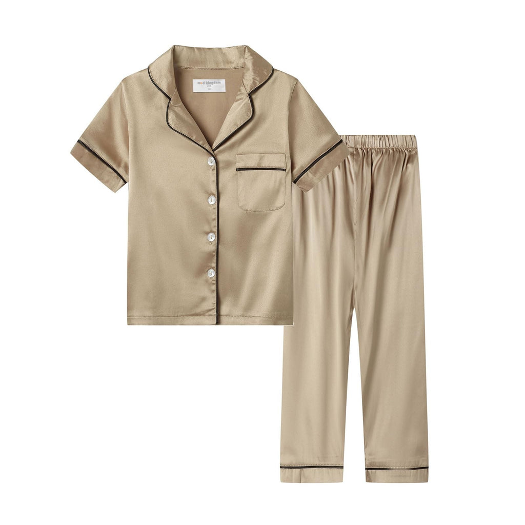Summer Pajamas Set for Girls Size 10 Satin Button Down Apricot