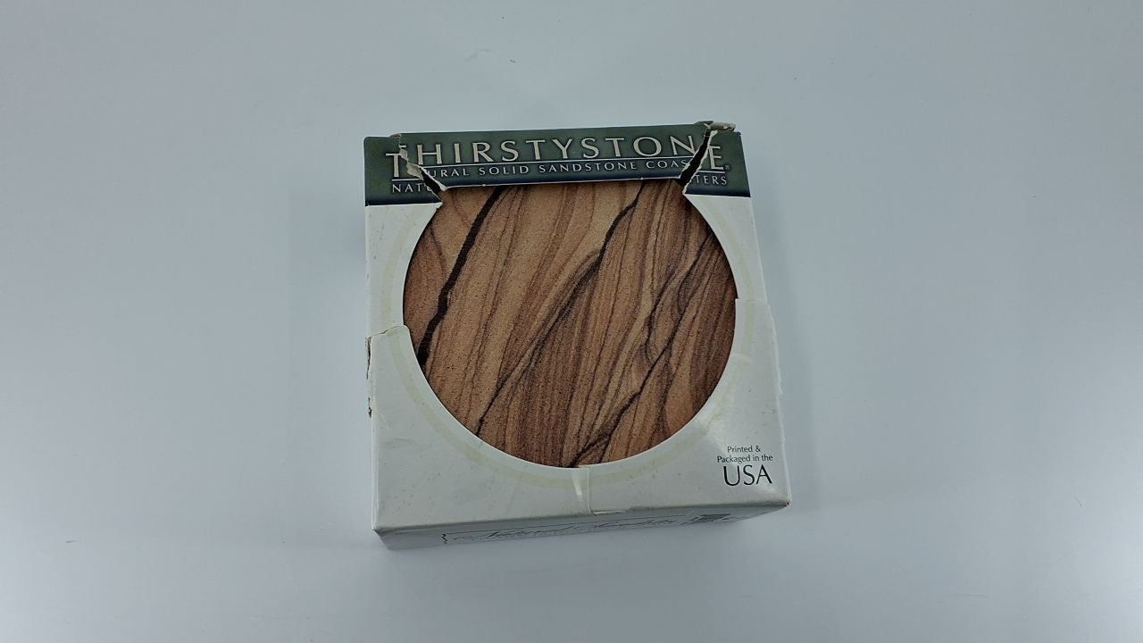 4 Pack Cinnabar Sandstone Coasters, Unique Patterns, 4.25 in
