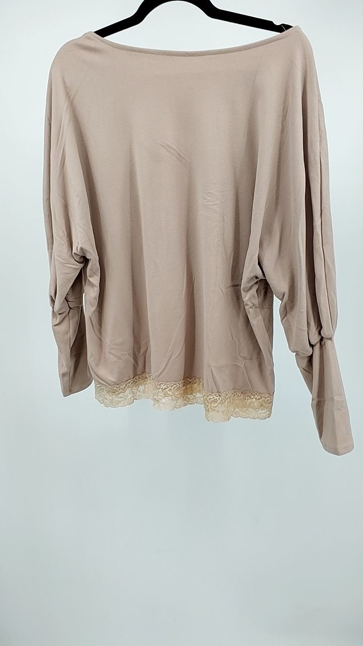 Full Size Round Neck Long Sleeve Knit Top with Lace Trim Plus Size