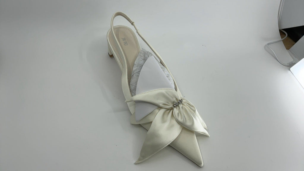 JW PEI Women's Queena Floral Appliques Slingback Pumps - Ivory White, 6.5