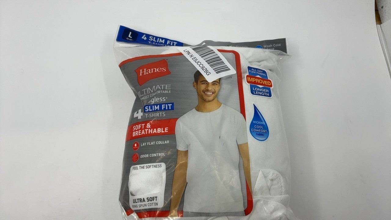 Hanes Ultimate Men's 4-Pack FreshIQ Slim Fit Crew T-Shirt, White, Large