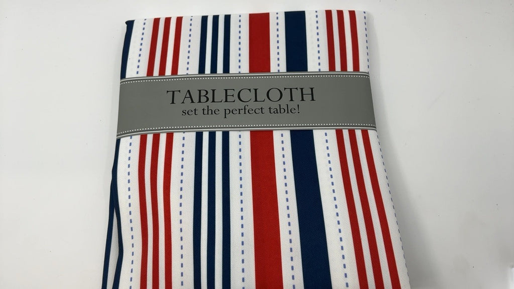 Patriotic Stripes Tablecloth 60x84 Red White Blue Waterproof Polyester