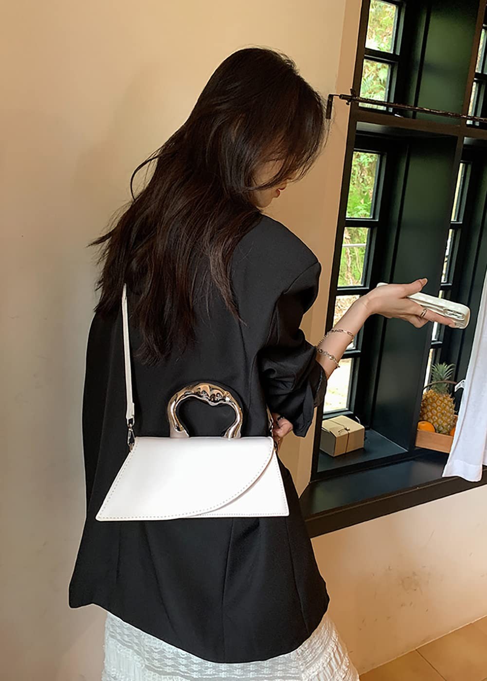 Small Silver Crossbody Handbag Faux Leather Y2K Tote for Women