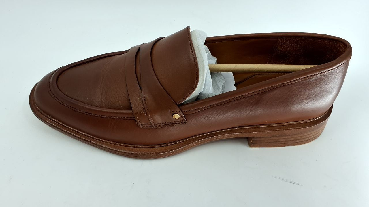 Franco Sarto Women's Edith Almond Toe Penny Loafers - Tobacco Brown Leather,8.5W