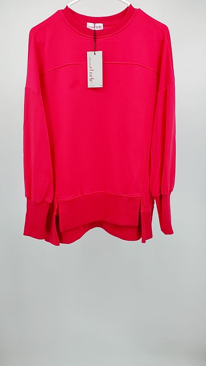 Slit Round Neck Dropped Shoulder Sweatshirt