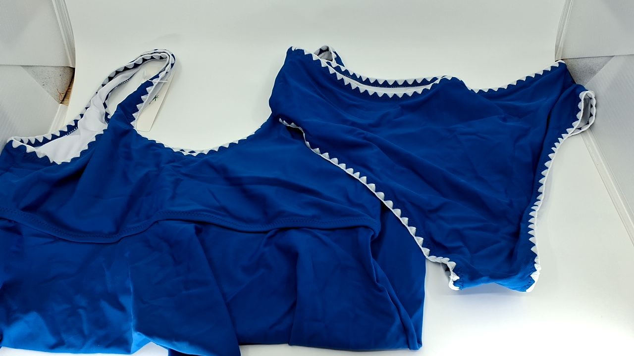 Beachsissi Women Ruffle Hem Tankini Set Tummy Control Blue L