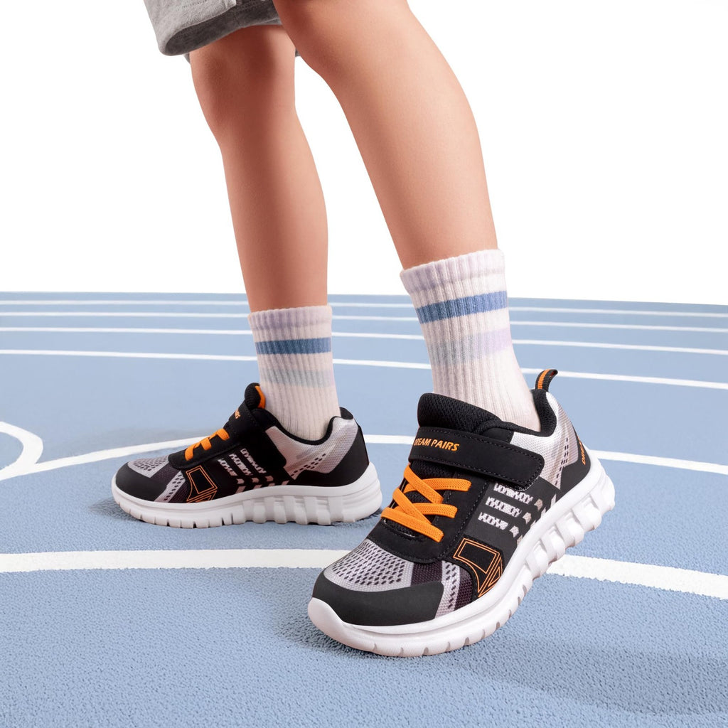 Athletic Kids Sneakers Size 5 Big Kid Breathable Black/Grey/Orange