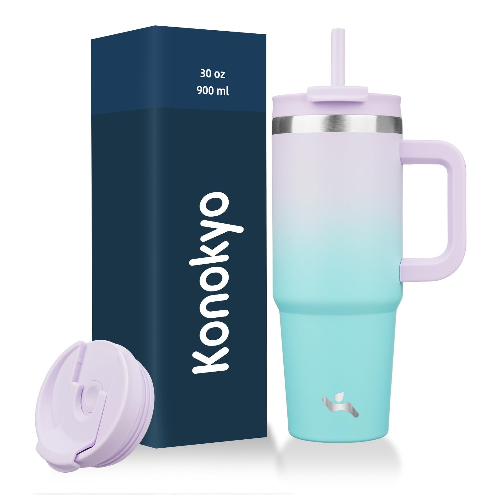 Stainless Steel 30oz Tumbler, Insulated, Lavender Green, 2 Straws