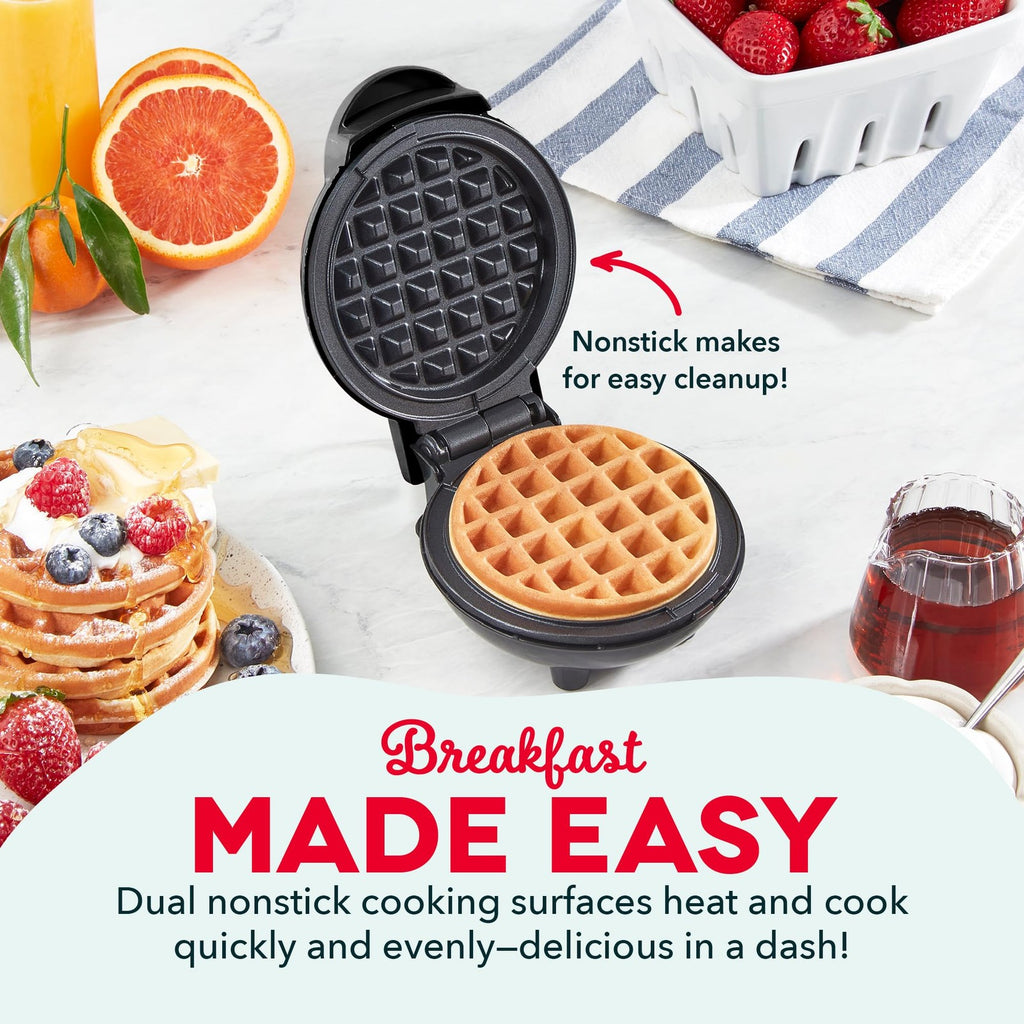 DASH Mini Waffle Maker 4in Nonstick Black Waffle Iron w/ Recipe Guide