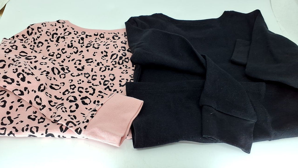 Girls X-Small Thermal Top Set, Solid & Leopard Print, Sachet Pink