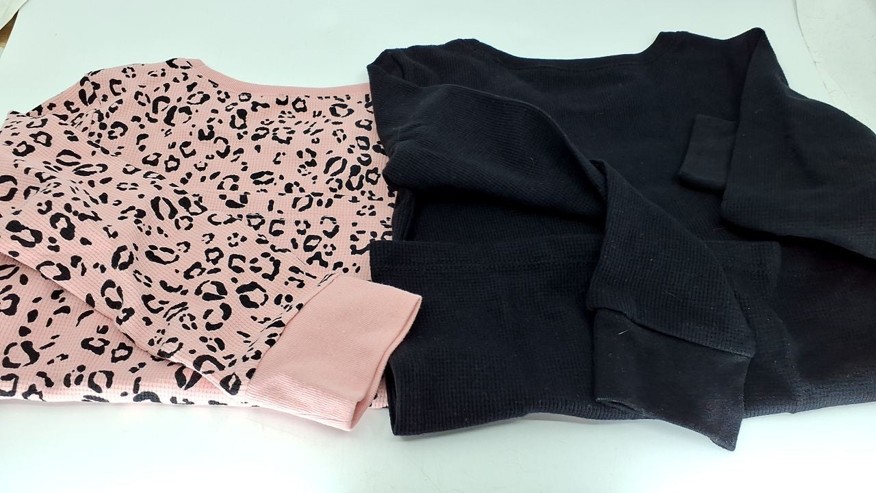 Girls X-Small Thermal Top Set, Solid & Leopard Print, Sachet Pink