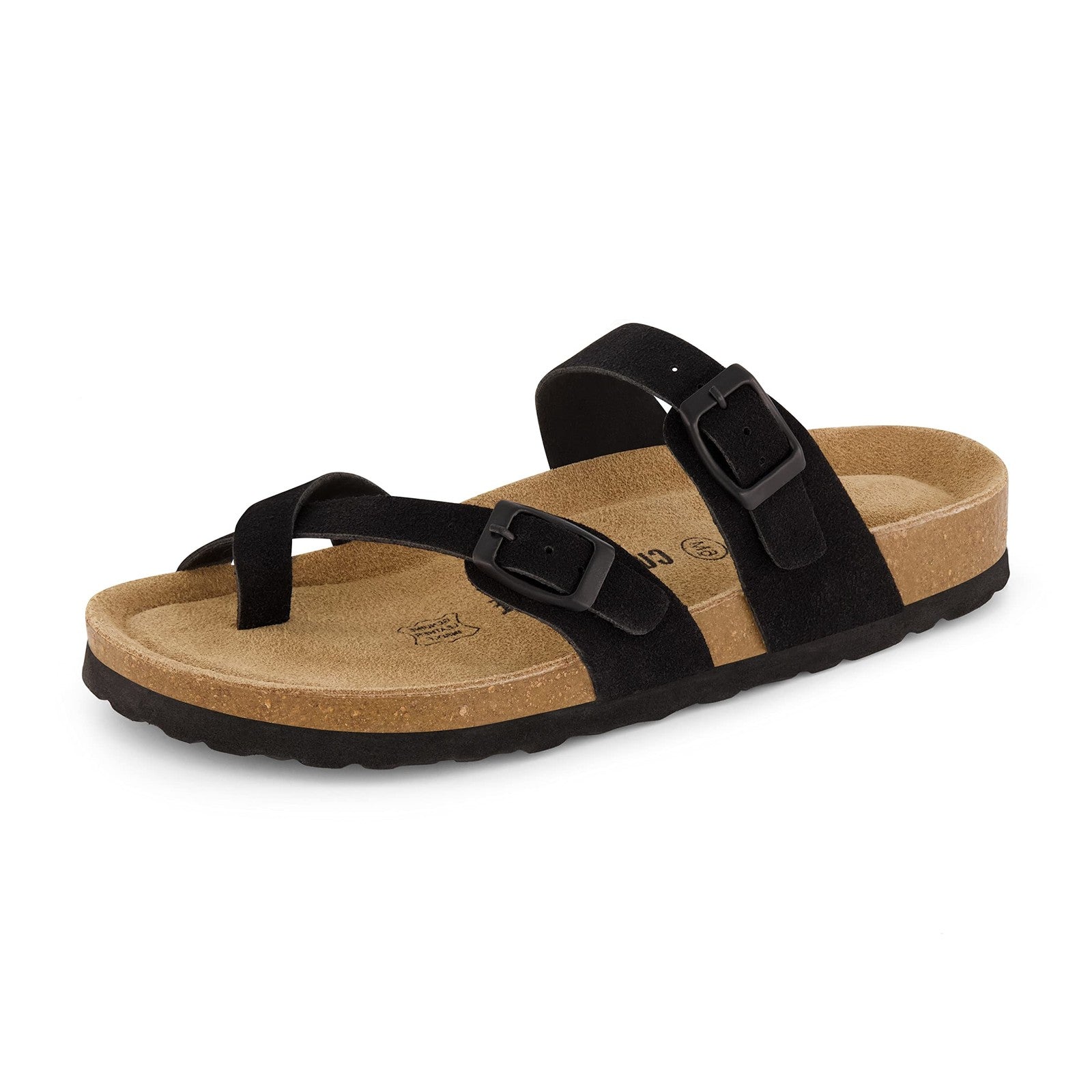 Cushionaire Luna Cork Footbed Slides 10W - Black Adjustable Sandals