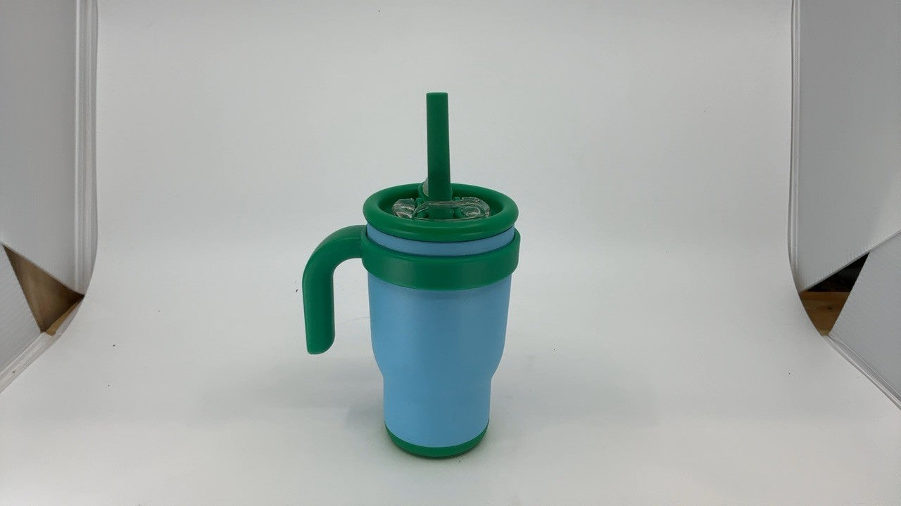 Ice Blue 14 Oz Insulated Tumbler w/ Straw & Handle, Stainless Steel