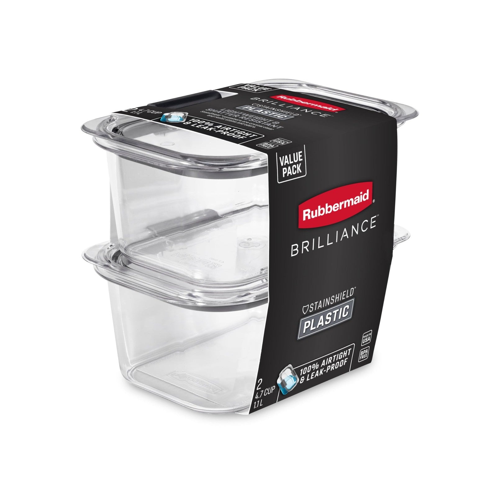 4.7 Cup Rubbermaid Brilliance Food Storage Containers, Medium Deep, 2-Pack