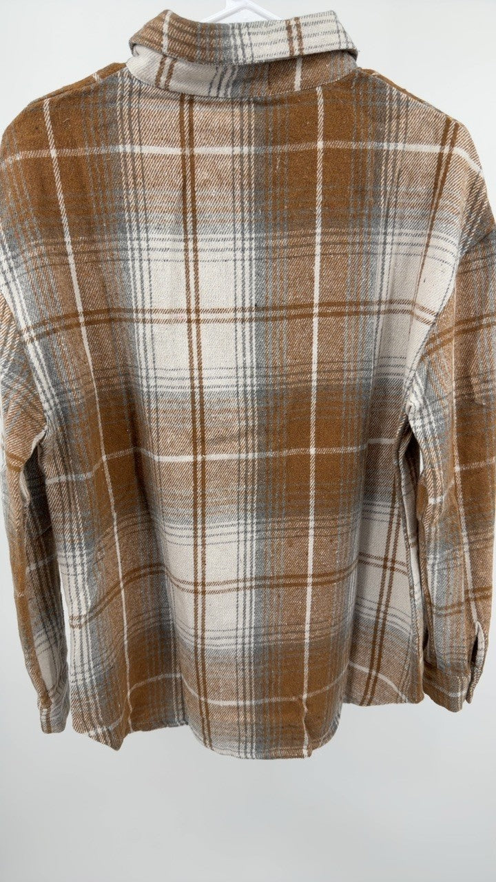 Plaid Collared Neck Half Zip Long Sleeve Top