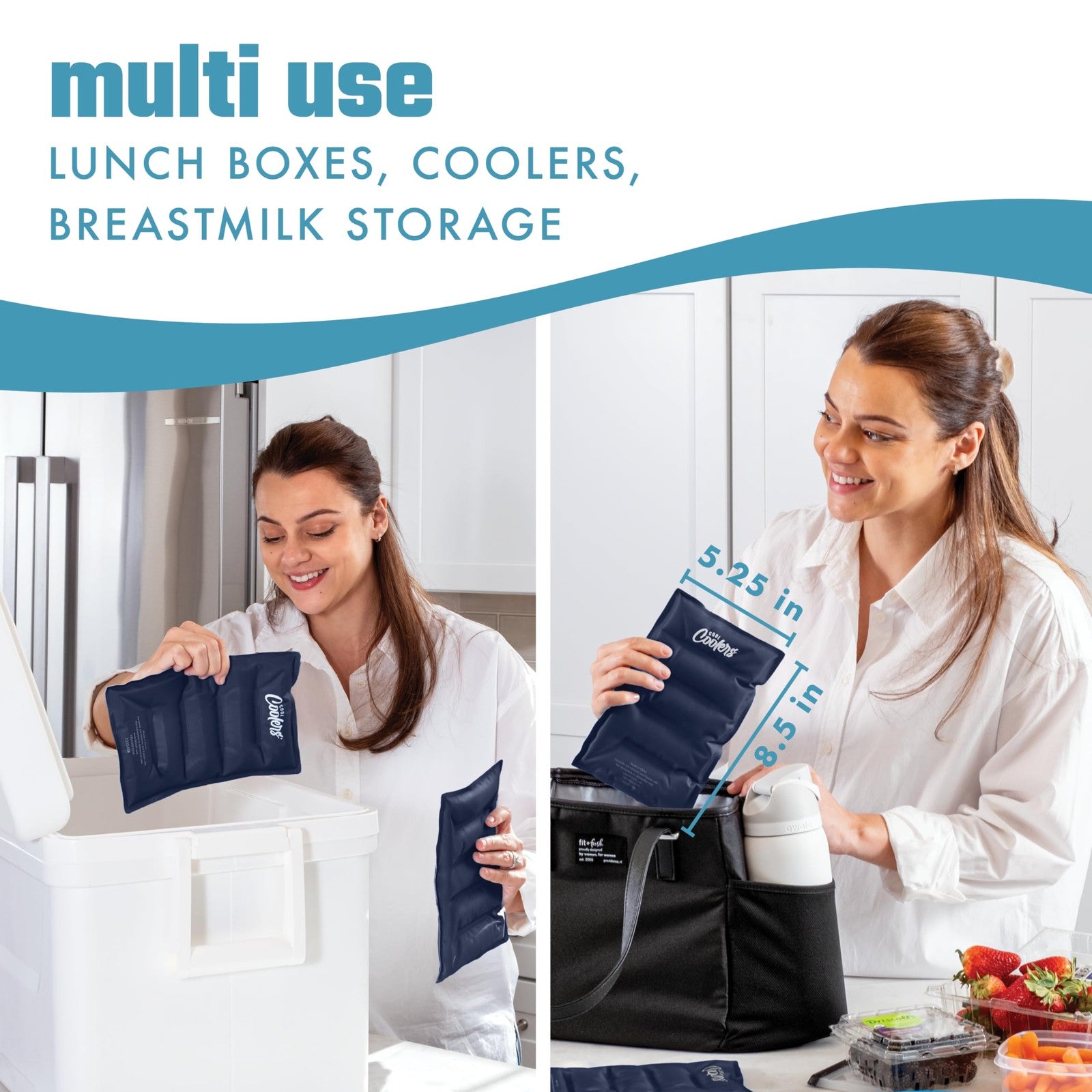 Cool Coolers XL Soft Ice Packs, 2 Pack, Navy Blue, Flexible Nylon