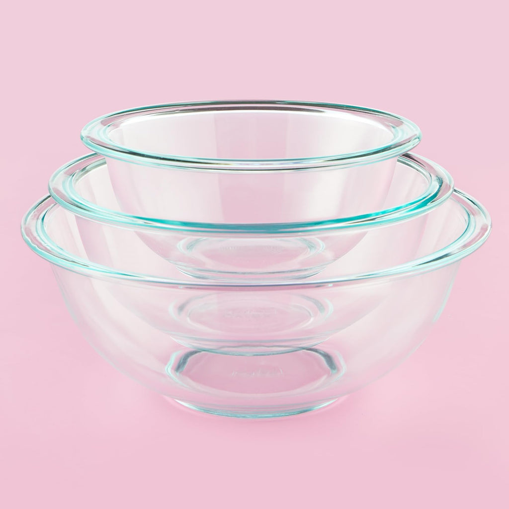Pyrex 3-Piece Glass Mixing Bowls Set, 1-Qt to 2.5-Qt, Dishwasher Safe