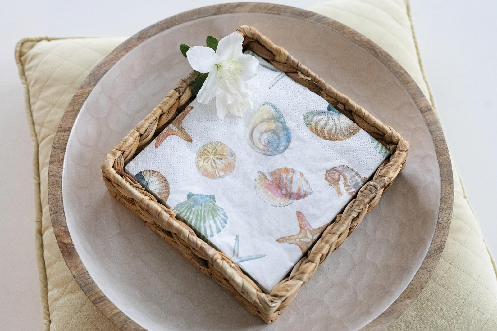 3-Ply Disposable Napkins 5" x 5" Watercolor Coast Sealife, 20-Pack