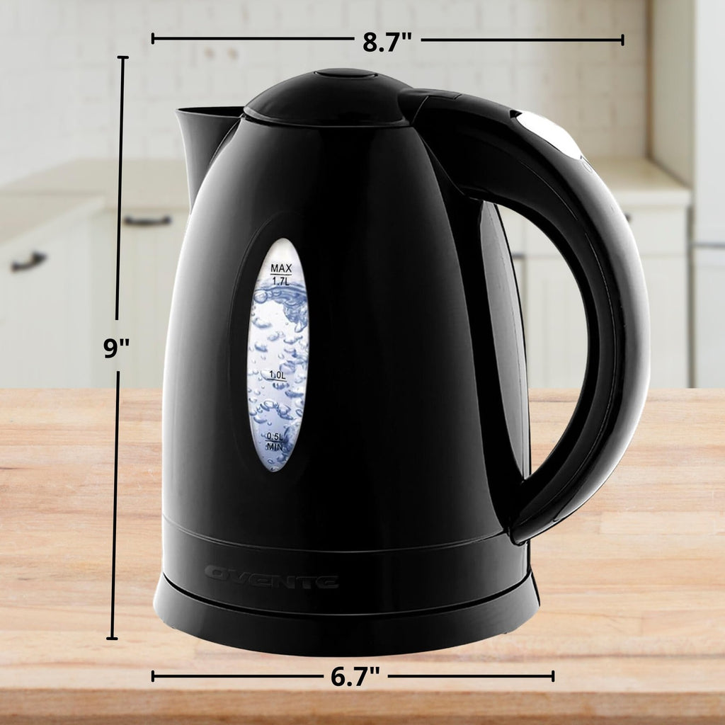 OVENTE 1.7L Electric Kettle, Fast Boiling, Removable Filter, Black