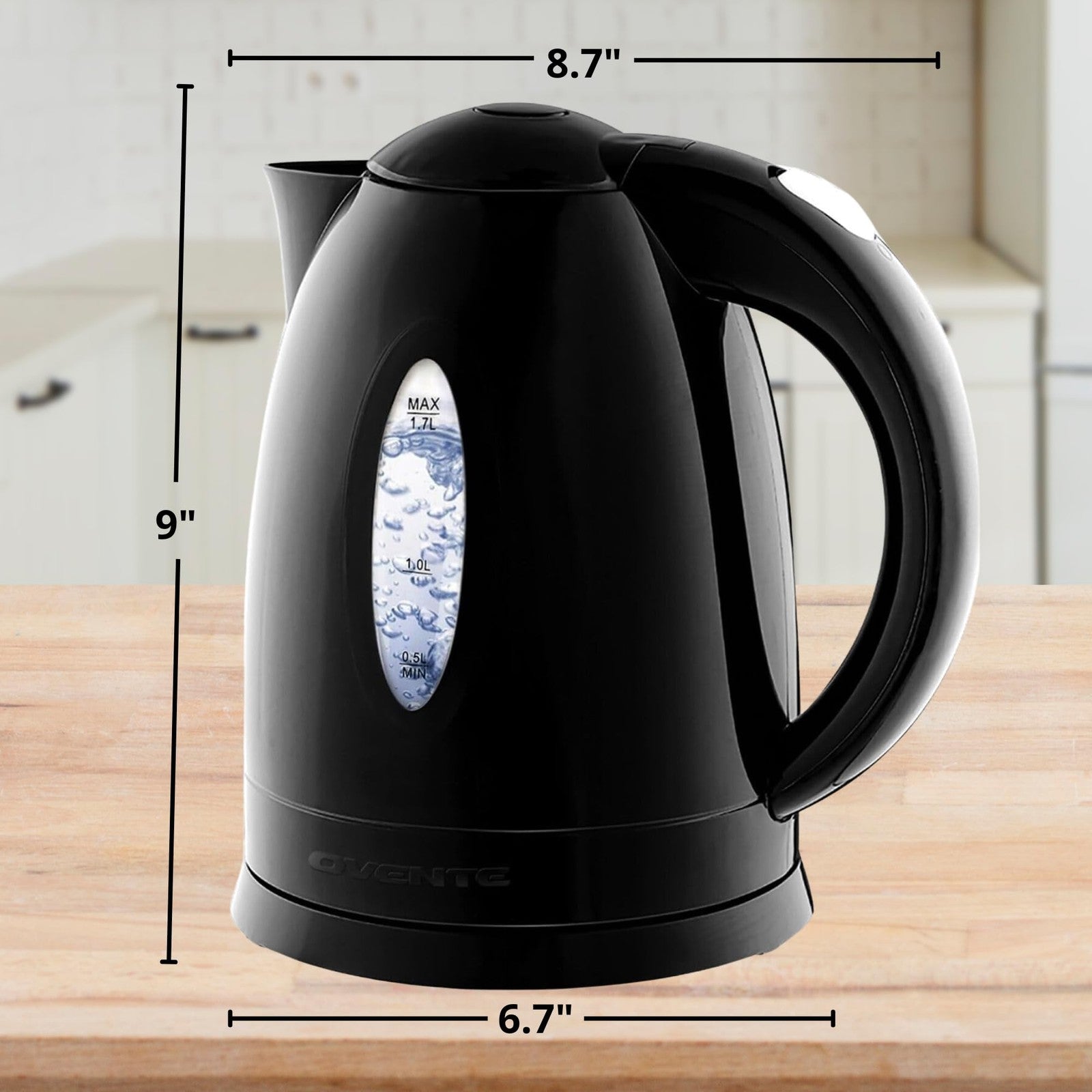 OVENTE 1.7L Electric Kettle, Fast Boiling, Removable Filter, Black