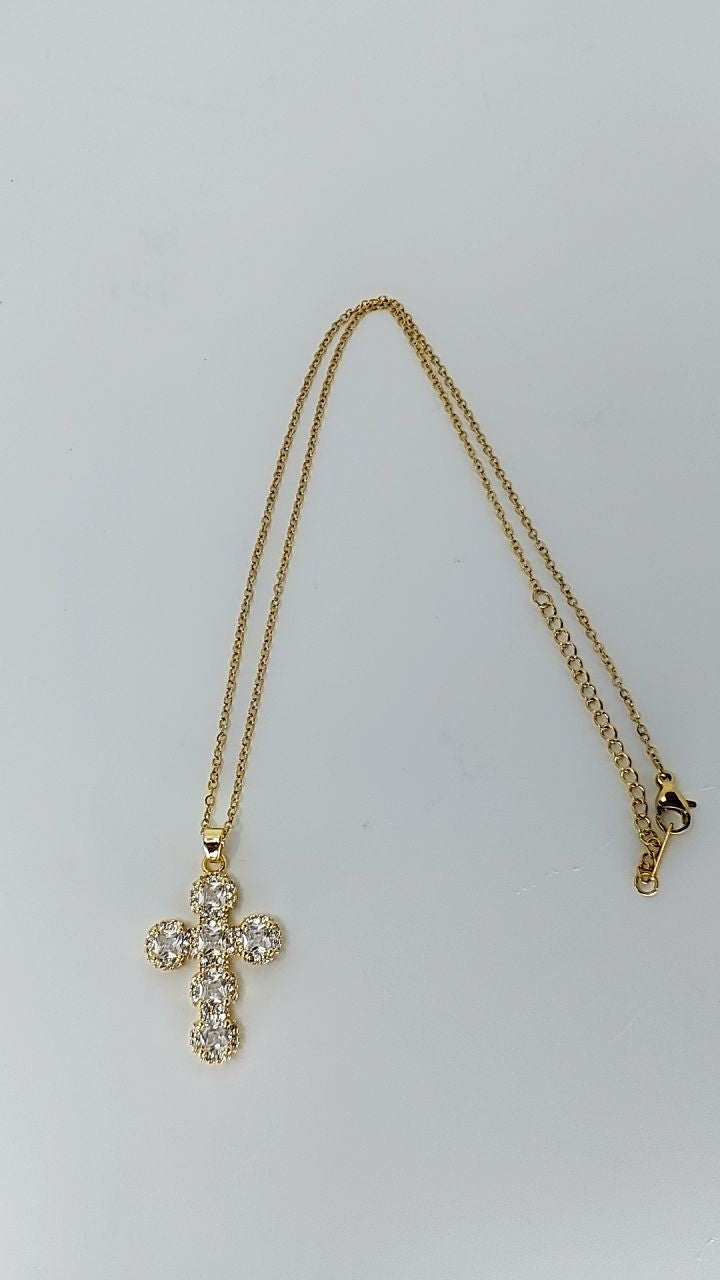 Stainless Steel Inlaid Zircon Cross Necklace