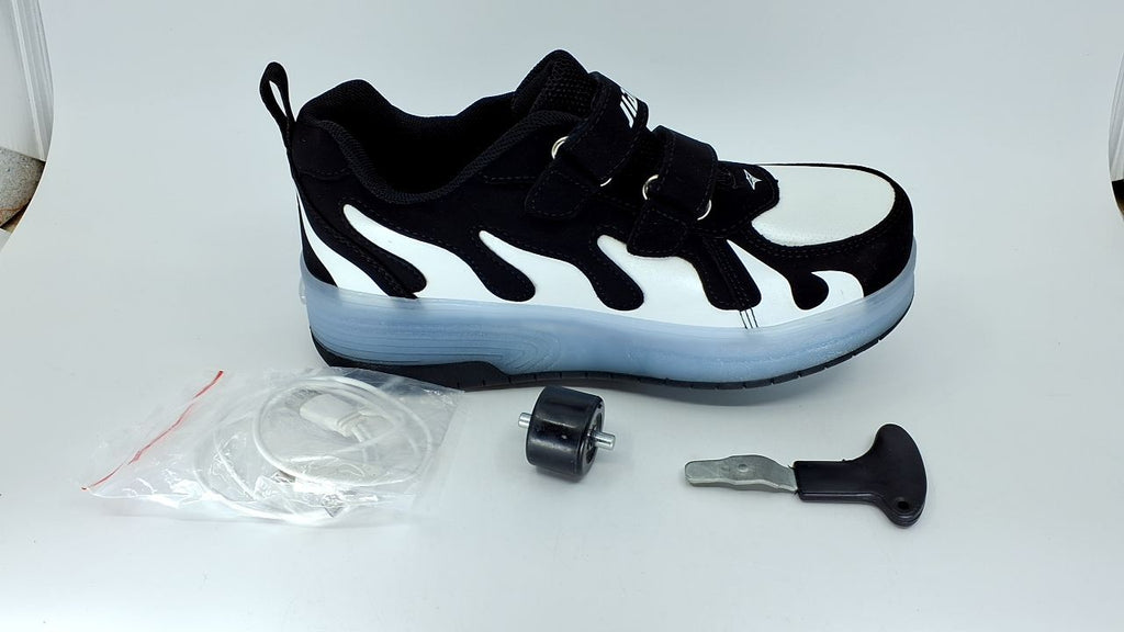 LED Fashion Sneakers for Kids 5.5 USB Rechargeable Roller Shoes Black/White