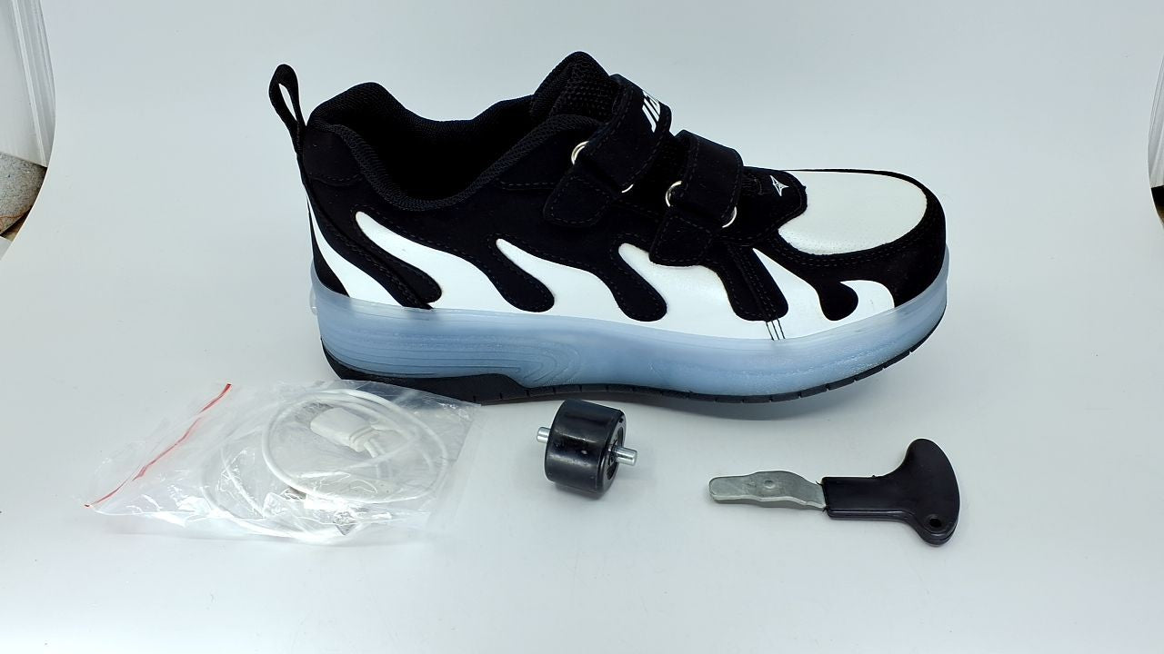 LED Fashion Sneakers for Kids 5.5 USB Rechargeable Roller Shoes Black/White