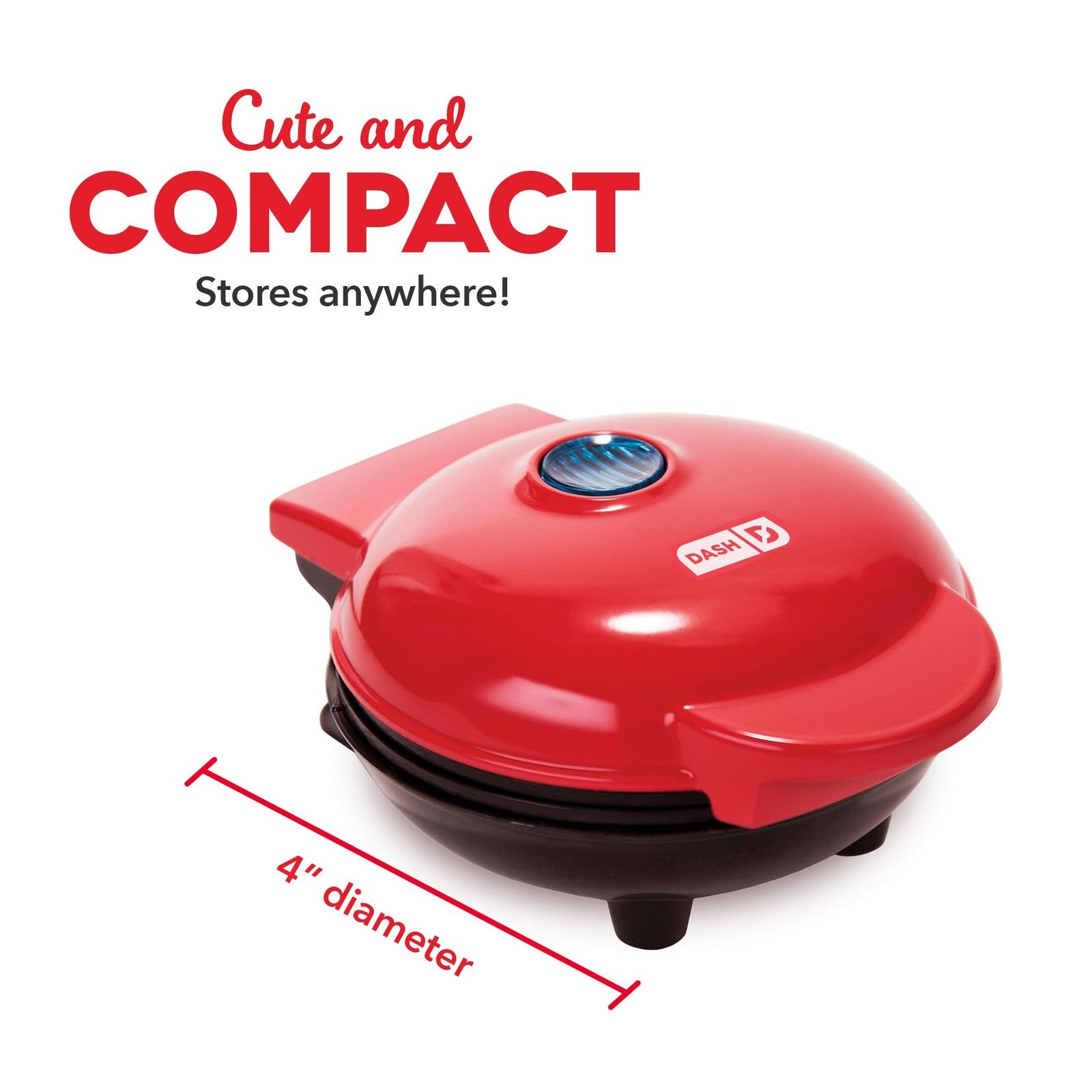 DASH Mini Waffle Maker Machine Red Heart 4 In Non-Stick Cooking Surface