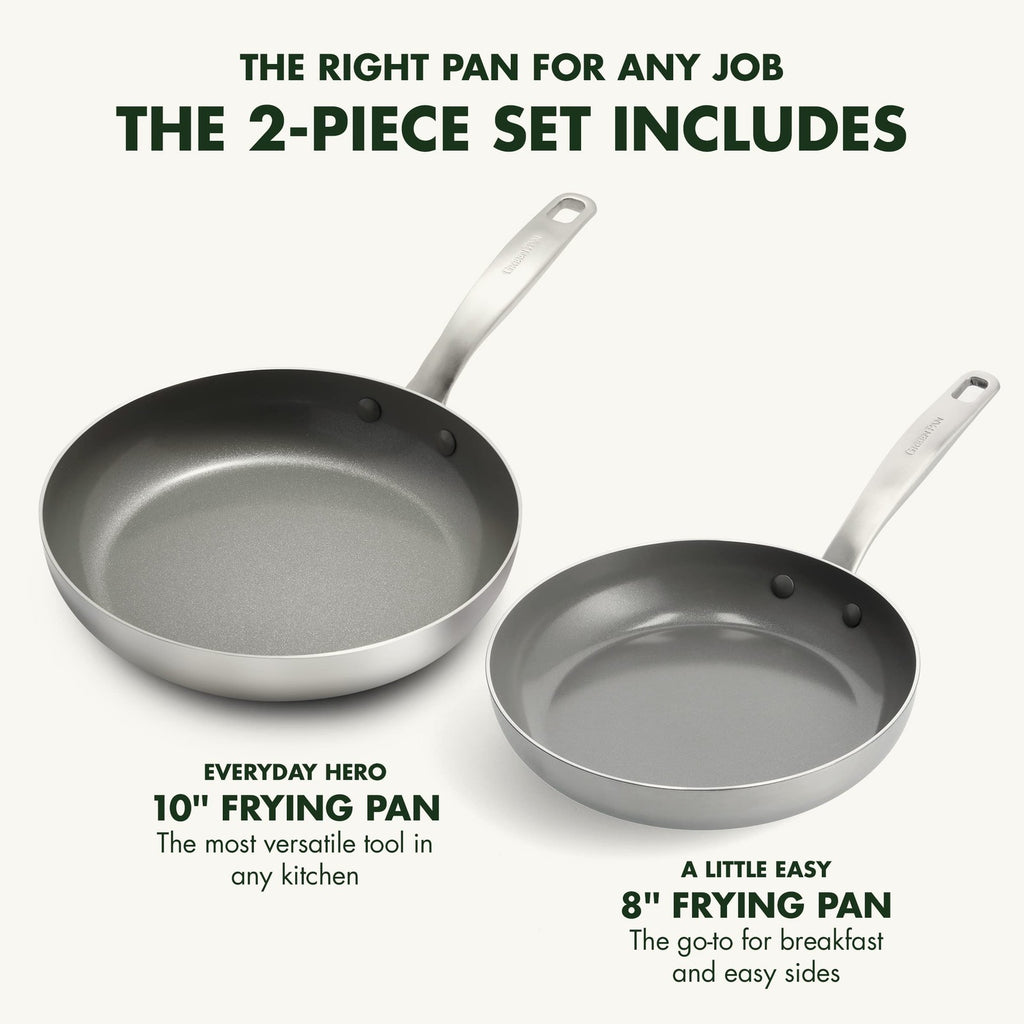 GreenPan Chatham 8" & 10" Frying Pan Set, Tri-Ply Stainless Steel, Silver