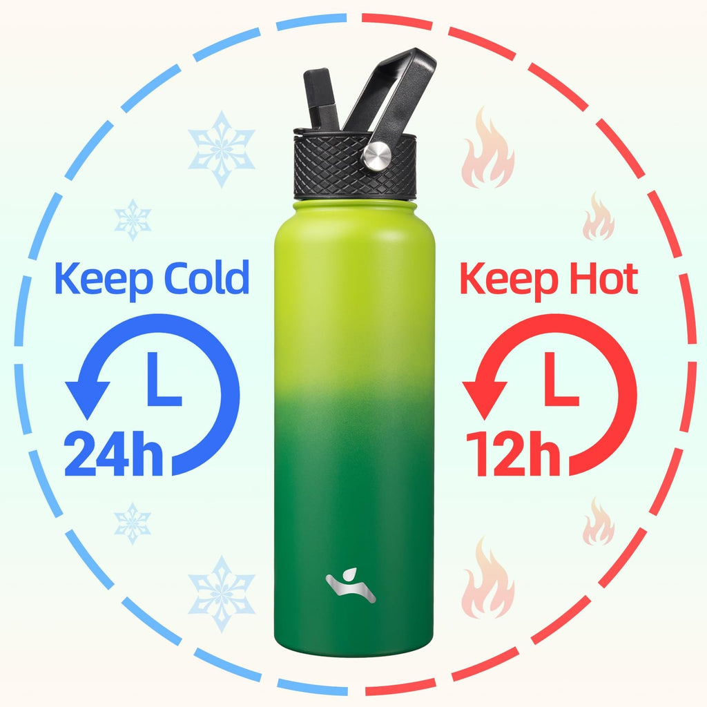 Konokyo 40oz Sport Water Bottle, Insulated Stainless Steel, Bamboo Grove