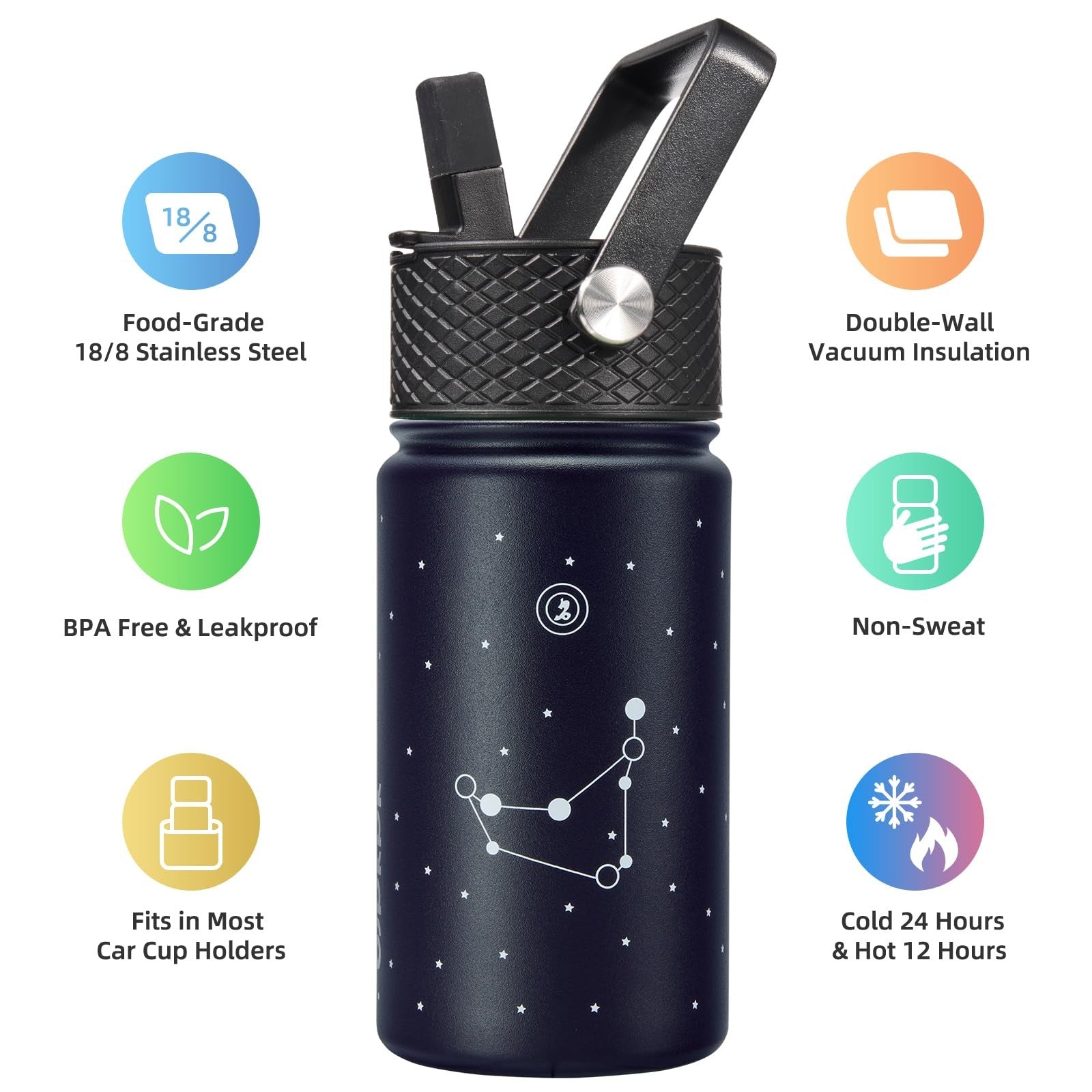 Reusable 15 oz Insulated Water Bottle - Capricornus, BPA Free, Leak Proof
