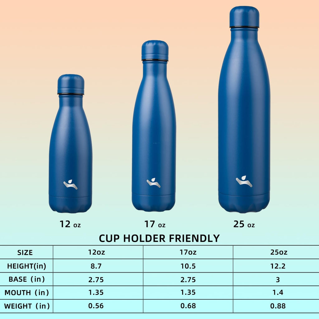 Konokyo 17oz Insulated Flask, Blue Stainless Steel, Travel Ready