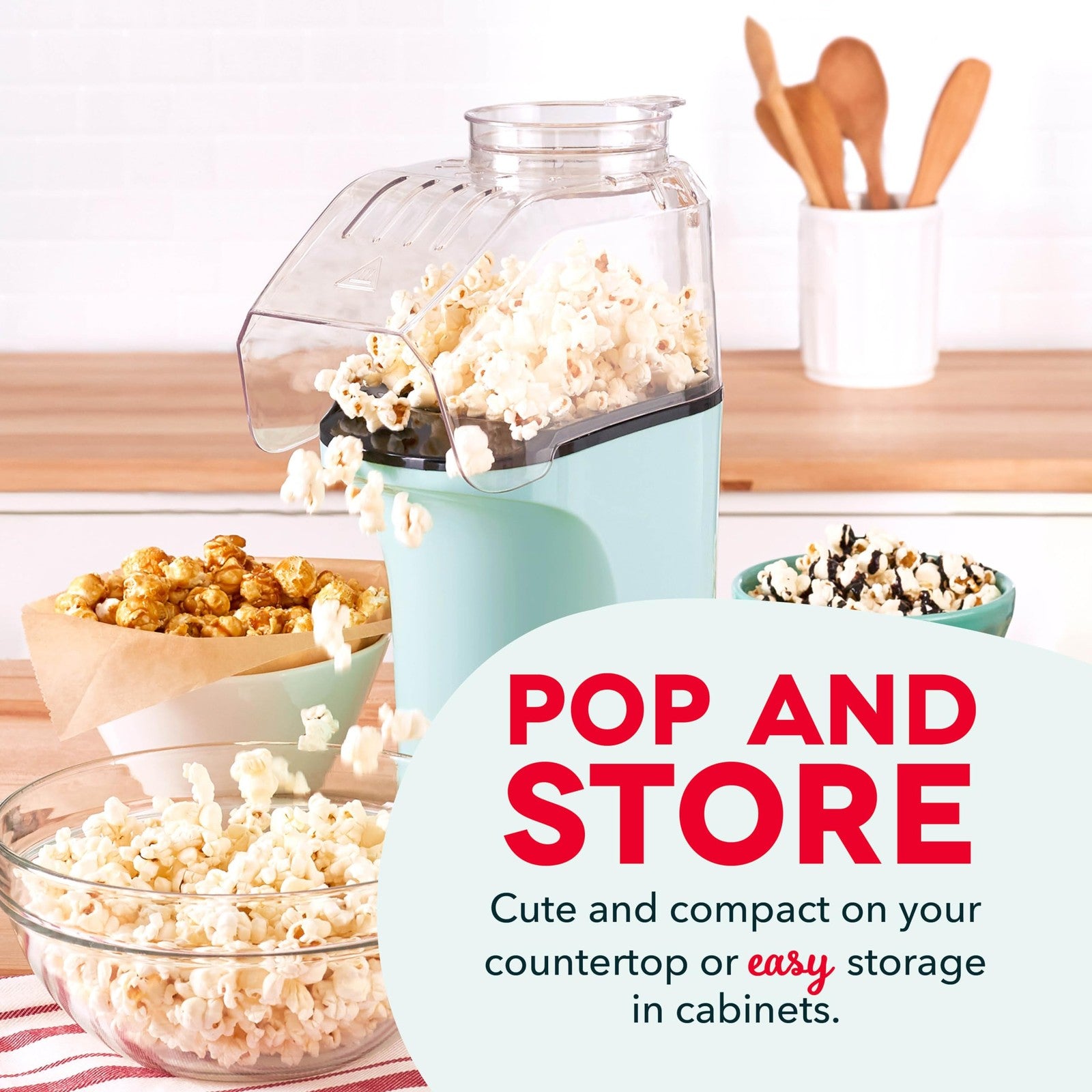 DASH Popcorn Popper, 16 Cups, Aqua, Hot Air w/ Measuring Cup & Butter Tray