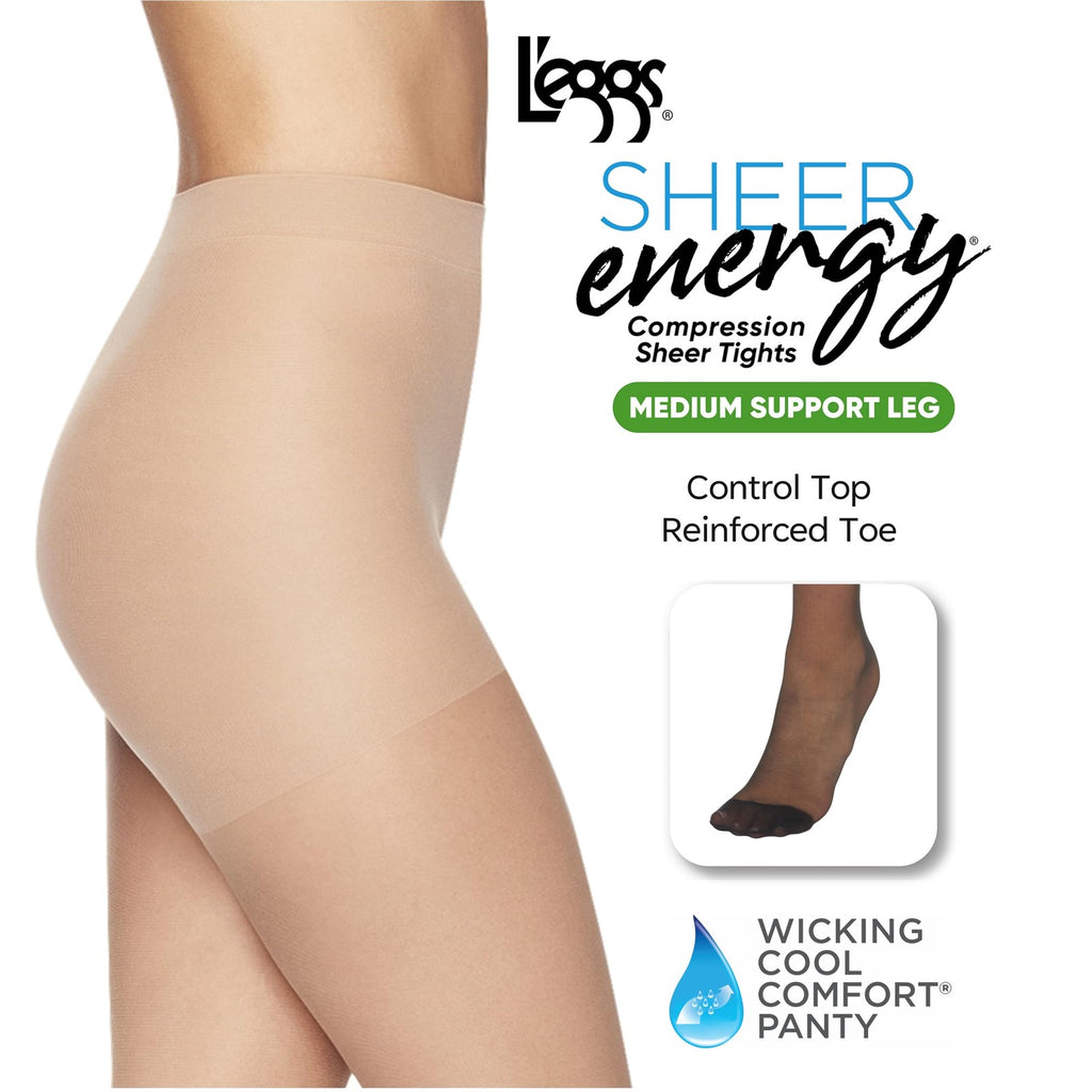 L'eggs Sheer Energy Tights, Medium Support, Control Top, Pack of 3, Size Q