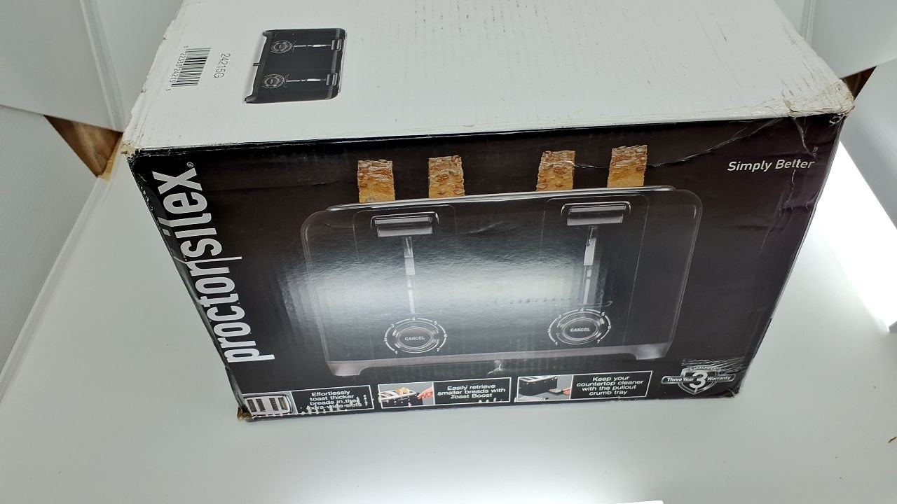 Proctor Silex 4 Slice Toaster, Black, Auto Shut-off & Removable Crumb Tray