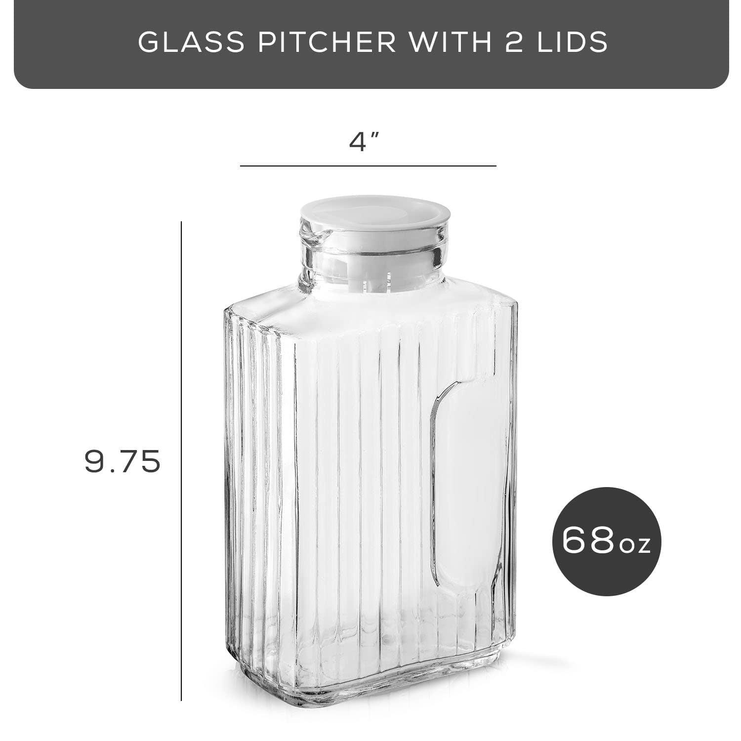 Dishwasher Safe 68oz Glass Pitcher w/ 2 Lids, Beverage Serveware