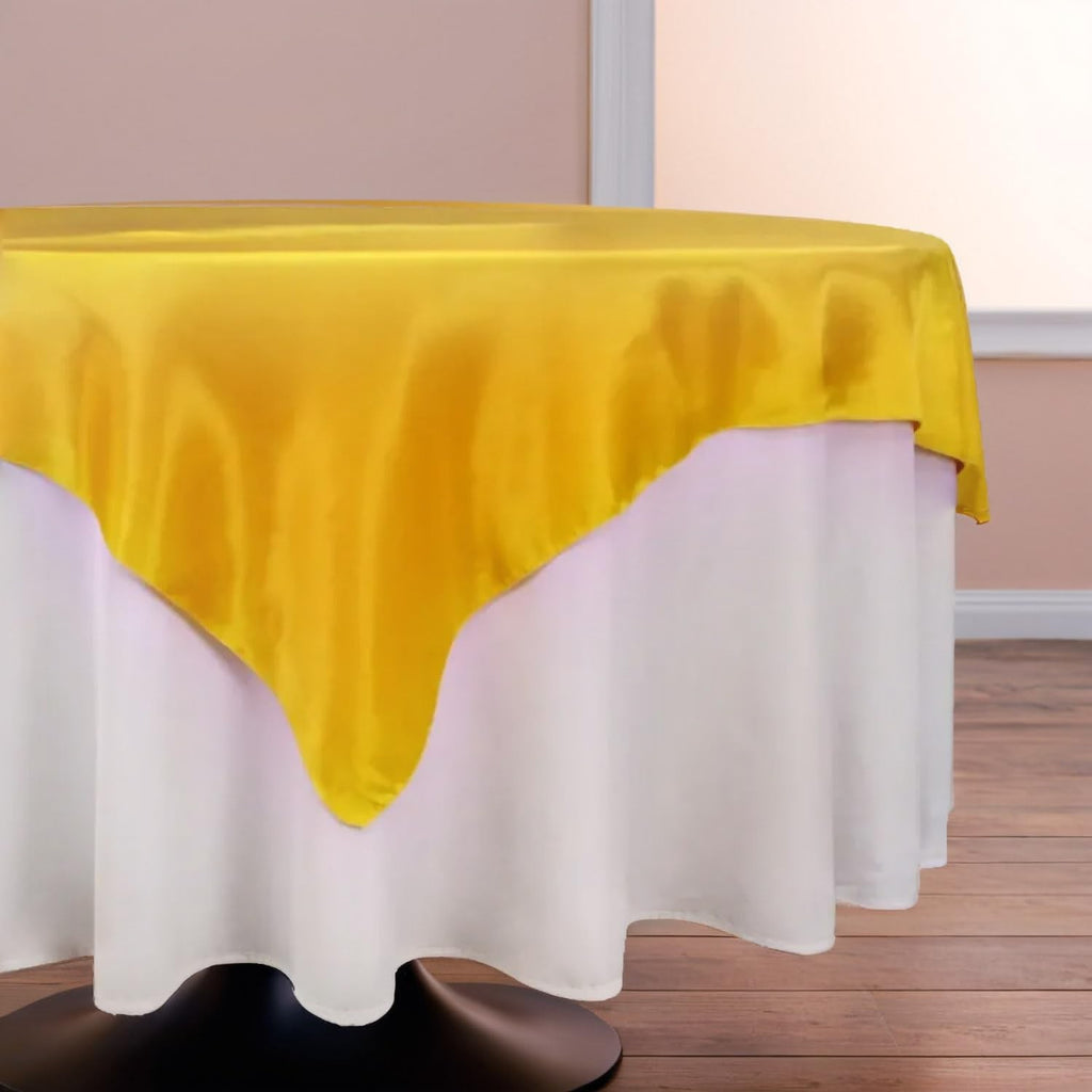 72" Canary Yellow Satin Table Overlay - Elegant Tablecloth for Parties