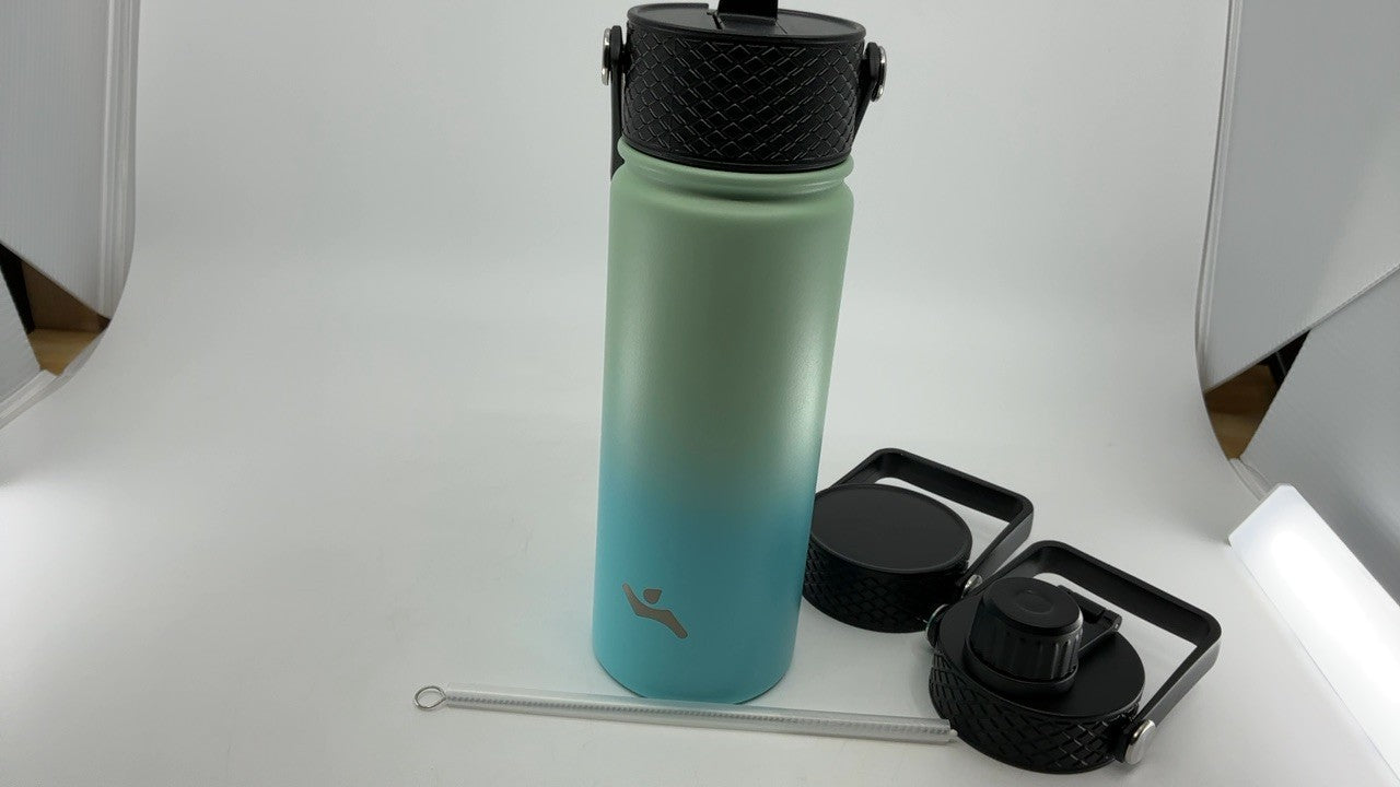 Konokyo 18 Oz Stainless Steel Insulated Bottle Mint Color w/ 3 Lids