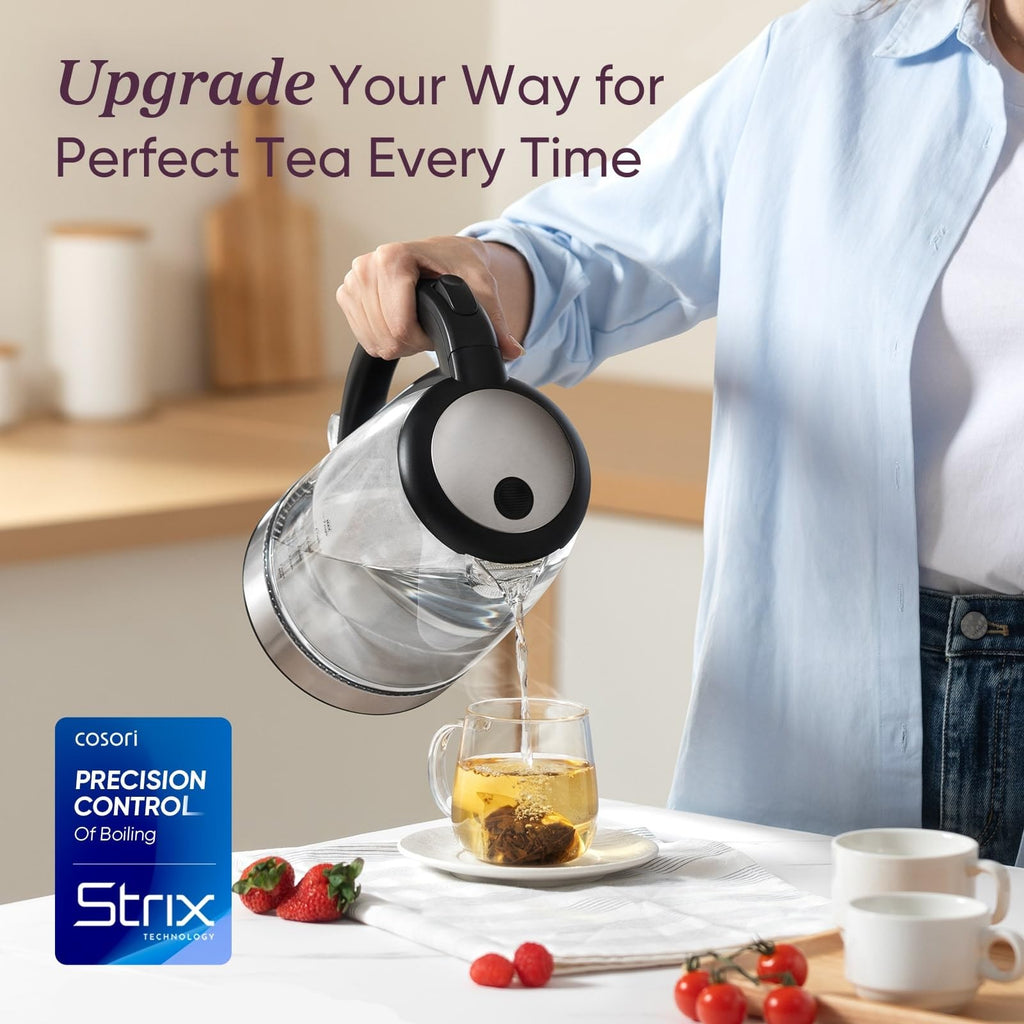 Cosori 1.8 Quart Electric Kettle, Glass, Black, Fast Boil, 1500W