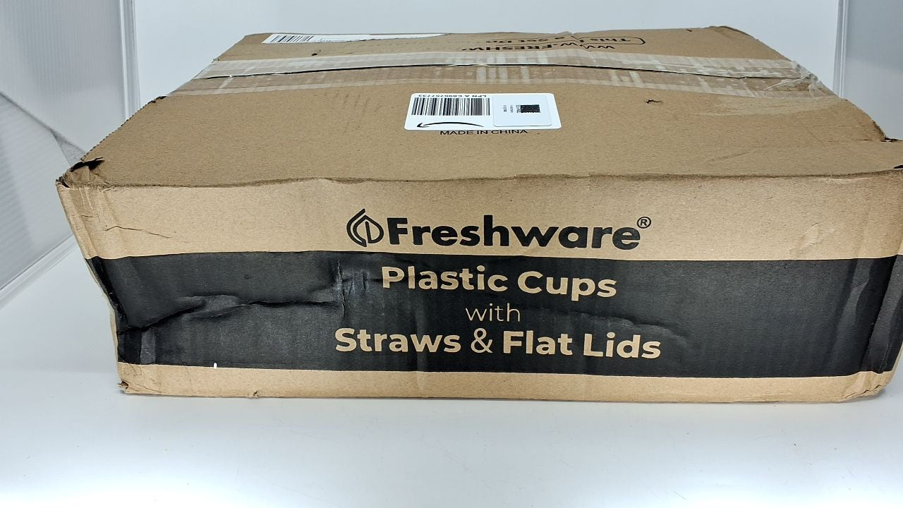 100-Pack 20 oz Clear Plastic Cups w/ Flat Lids & Straws - Iced Coffee Tumblers