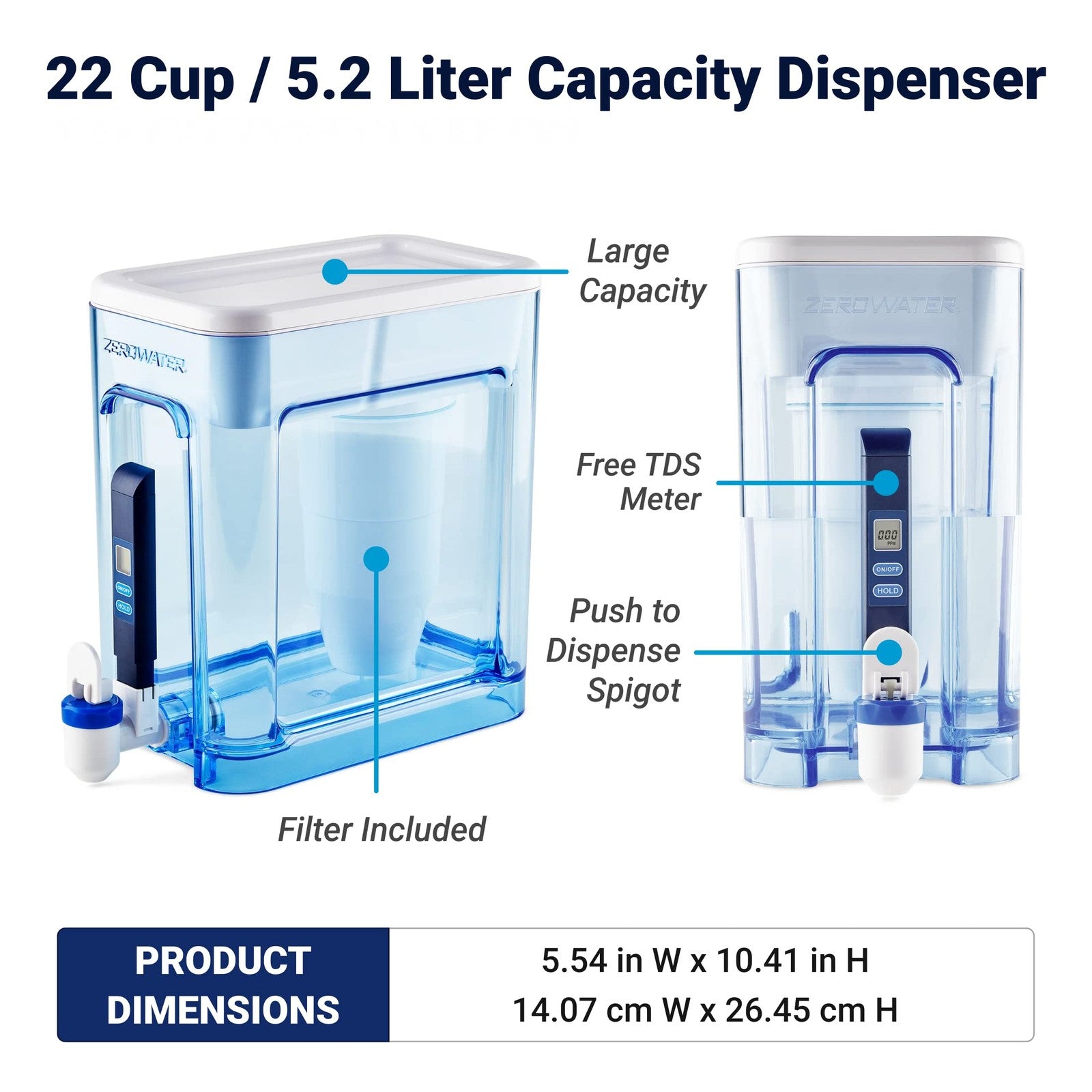ZeroWater 22-Cup 5-Stage Water Filter Dispenser w/ TDS Meter - White/Blue