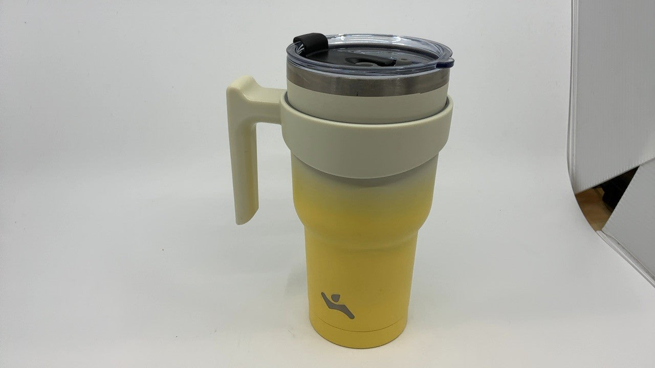 30 Oz Insulated Tumbler w/ Handle & Straws, Stainless Steel, Lemon