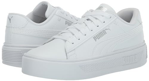 PUMA Women's Smash Platform V3 Sneaker White White Silver, 7