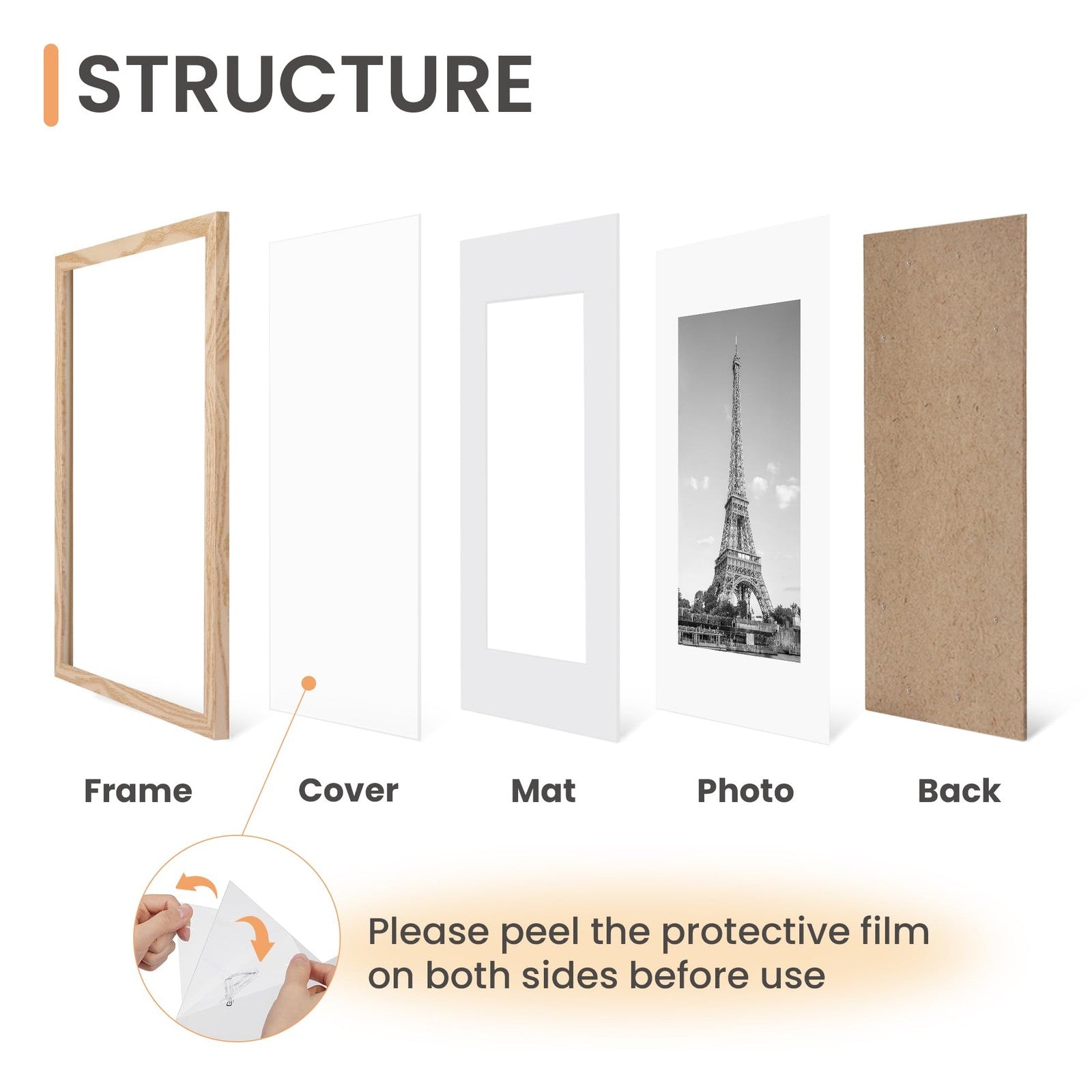 11x14 Picture Frame Set of 5, Natural, Gallery Display Frames